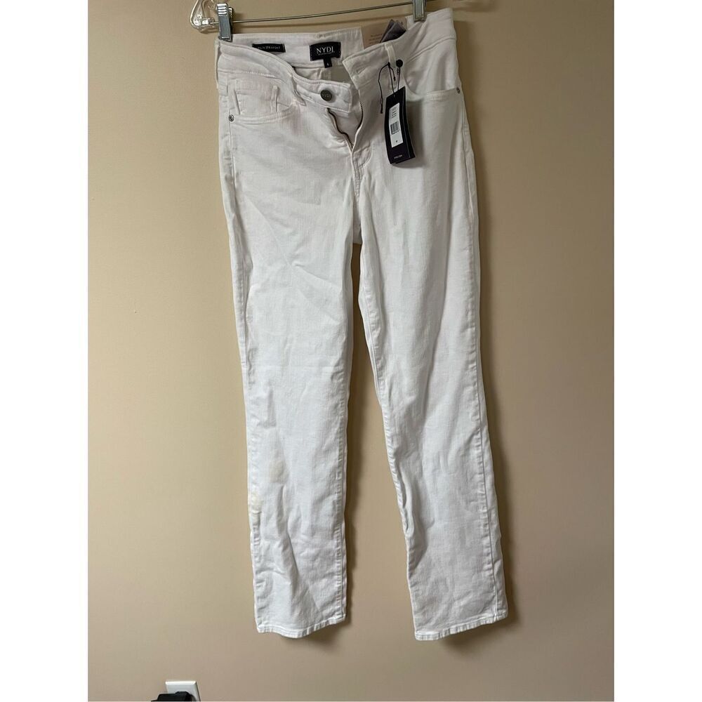 New NYDJ Women's Trouser Pants in Petite in Optic White, Size: 0P | Linen